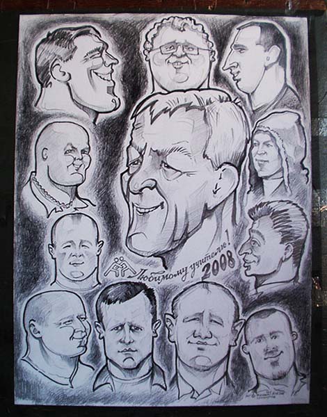 Композиция карандашом спортсменов-борцов шаржист Михаил Шабалин