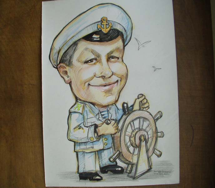 Капитан держит штурвал шаржист Михаил Шабалин, шаржист Мишель 