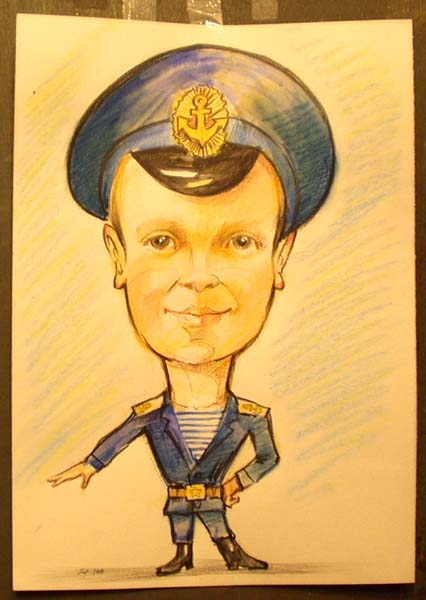 Шарж на военного моряка шаржист Михаил Шабалин, шаржист Мишель 