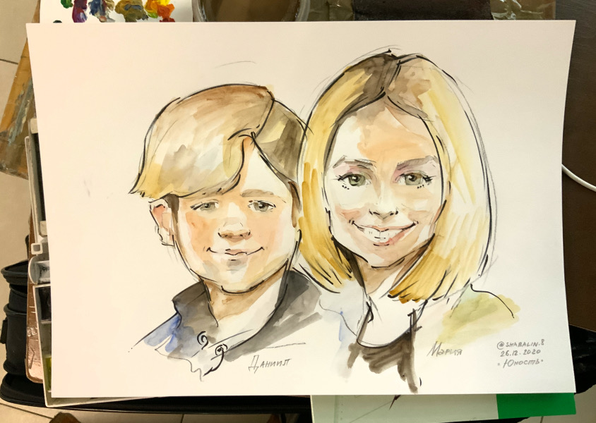 Мама и поющий сын, шаржист Минск, Михаил Шабалин, шаржист намероприятие